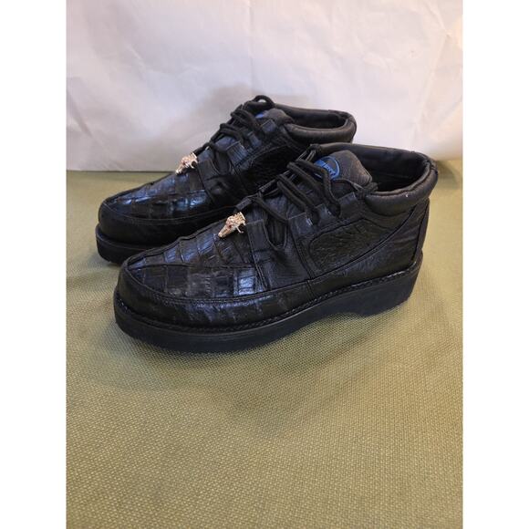 Wild West Genuine NATURAL Caiman Crocodile Ostrich Casual Shoes Lace Up Black main image 5
